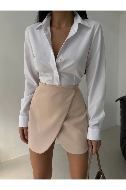 Düğme Detay Anvelop Mini Etek