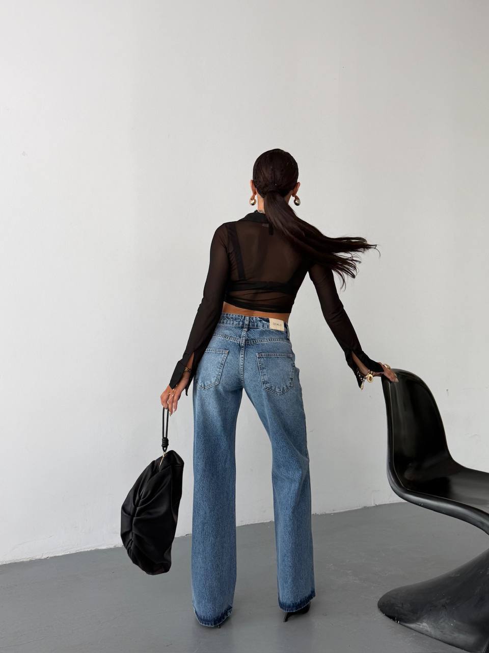 Yüksek Bel Geniş Paça Mavi Wide Leg Jean Pantolon