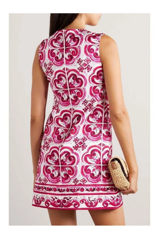 Desenli Askılı Atlas Kumaş Mini Elbise