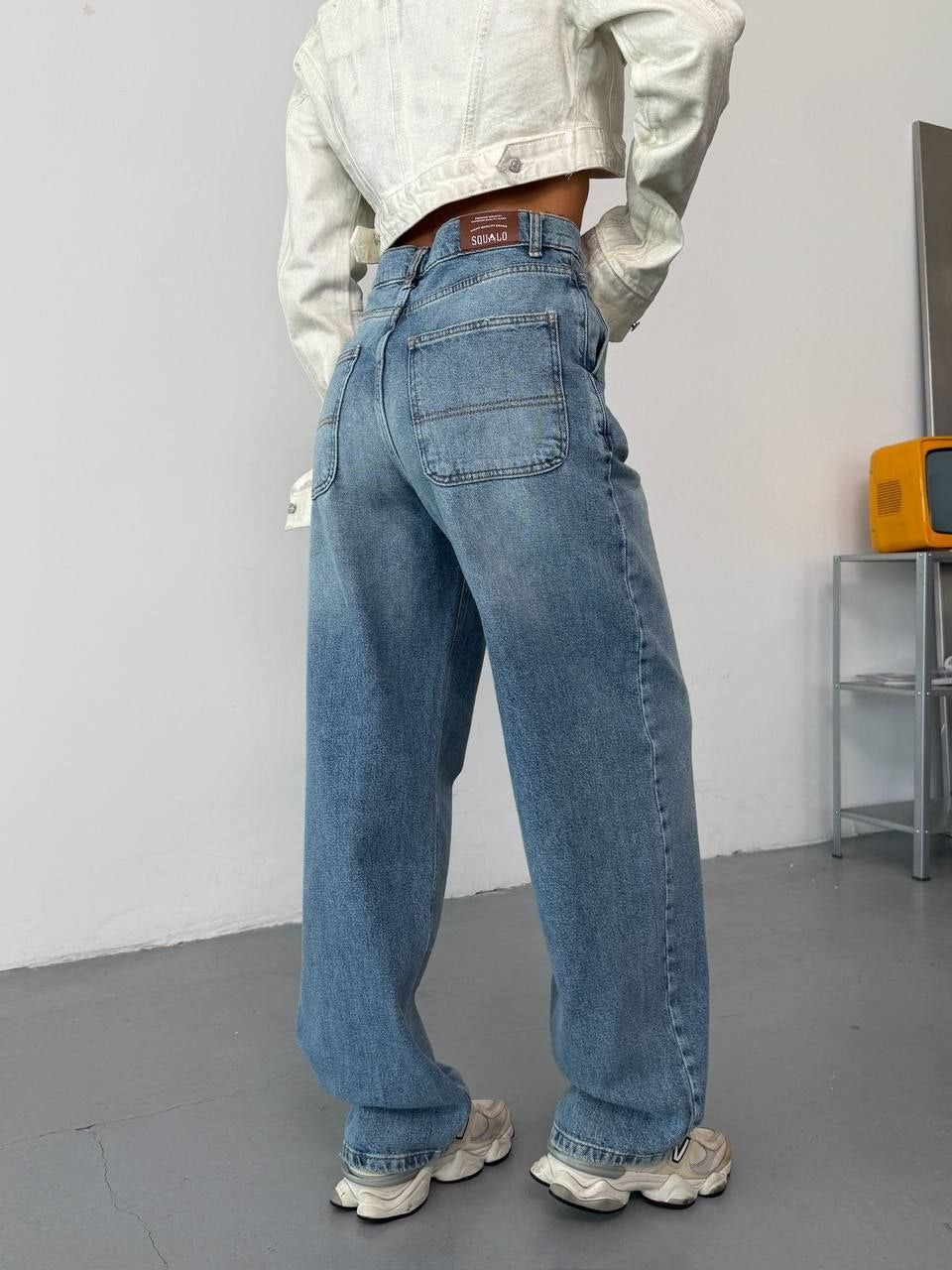 Kadın Yüksek Bel Wide Leg Jean Pantolon - Açık Mavi Geniş Paça Kot Pantolon