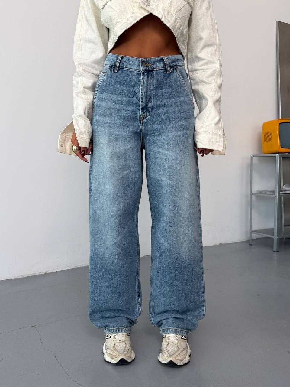 Kadın Yüksek Bel Wide Leg Jean Pantolon - Açık Mavi Geniş Paça Kot Pantolon