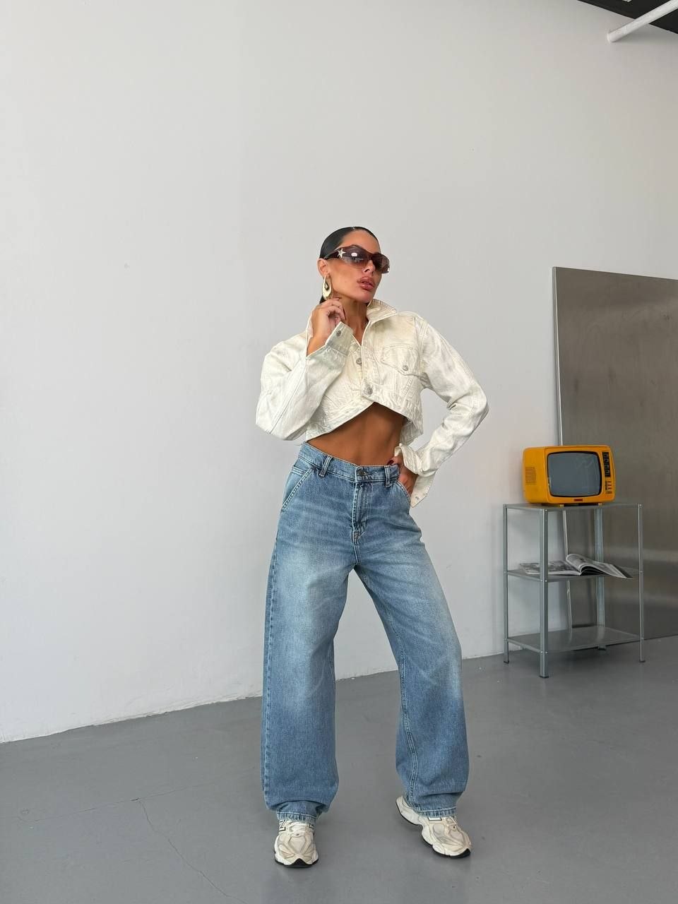 Kadın Yüksek Bel Wide Leg Jean Pantolon - Açık Mavi Geniş Paça Kot Pantolon