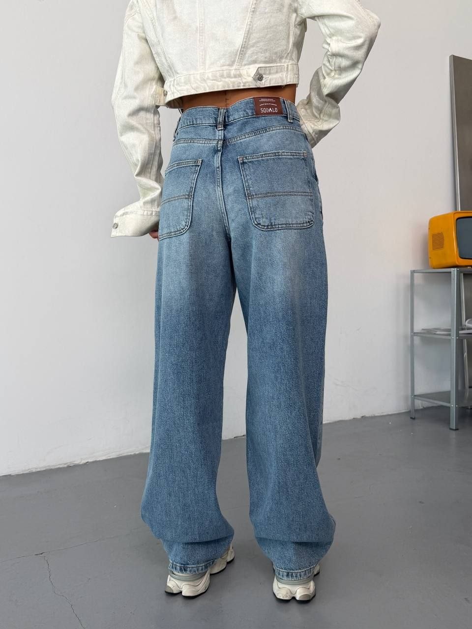Kadın Yüksek Bel Wide Leg Jean Pantolon - Açık Mavi Geniş Paça Kot Pantolon