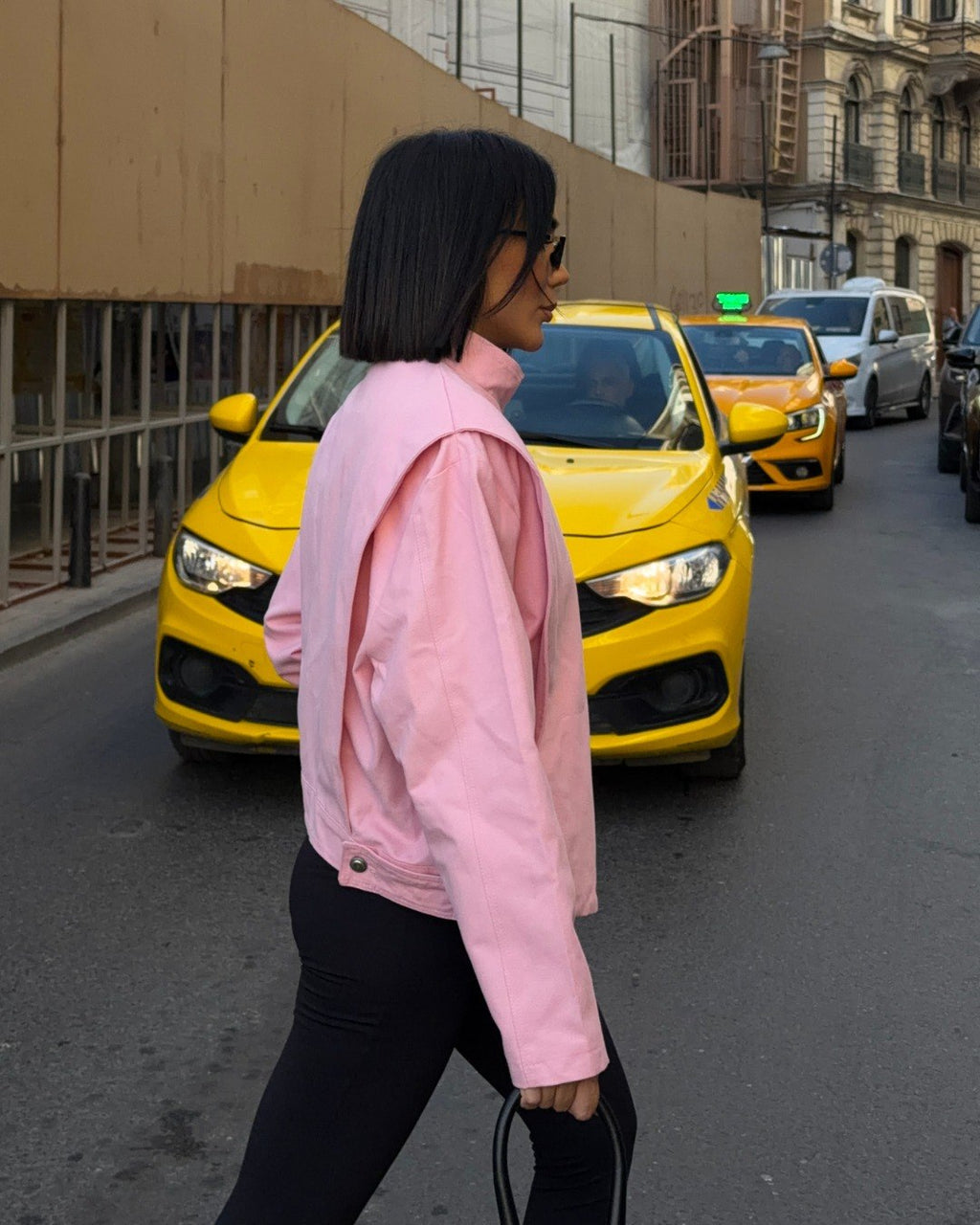 Kadın Pudra Pembe Hakim Yaka Asimetrik Düğmeli Oversize Ceket