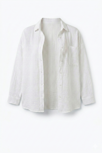 Uzun Kollu Oversize Müslin Kumaş Gömlek