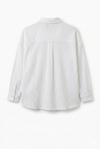 Uzun Kollu Oversize Müslin Kumaş Gömlek