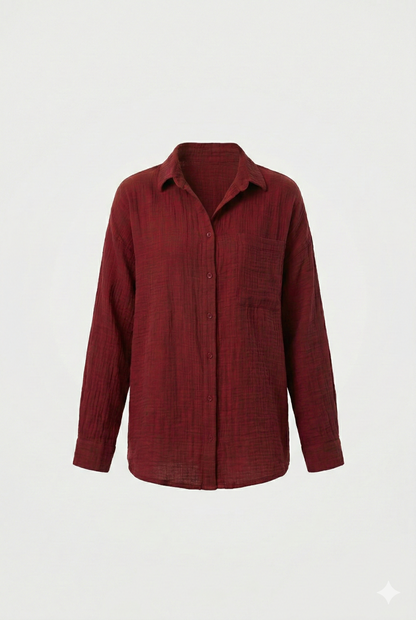 Uzun Kollu Oversize Müslin Kumaş Gömlek