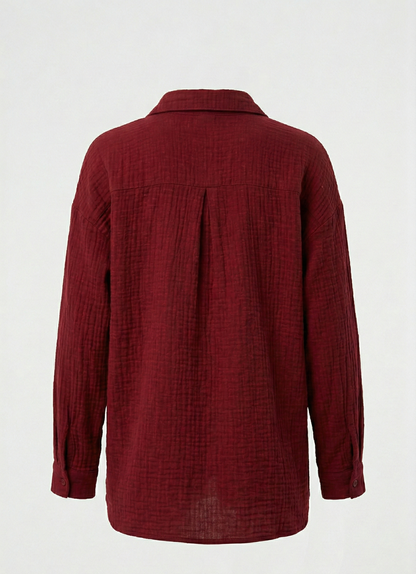 Uzun Kollu Oversize Müslin Kumaş Gömlek