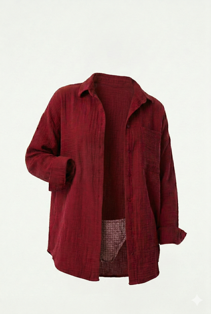 Uzun Kollu Oversize Müslin Kumaş Gömlek