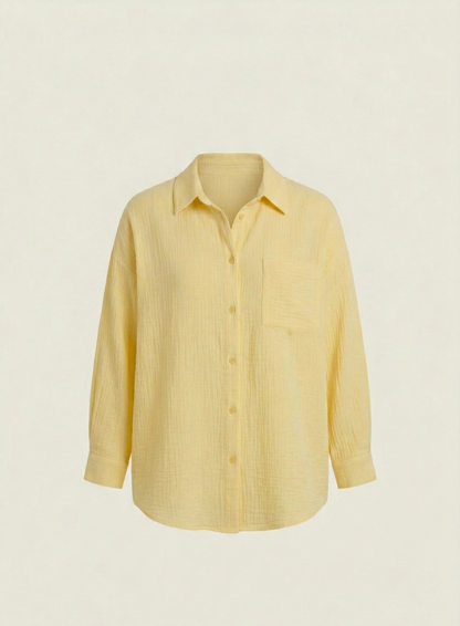 Uzun Kollu Oversize Müslin Kumaş Gömlek