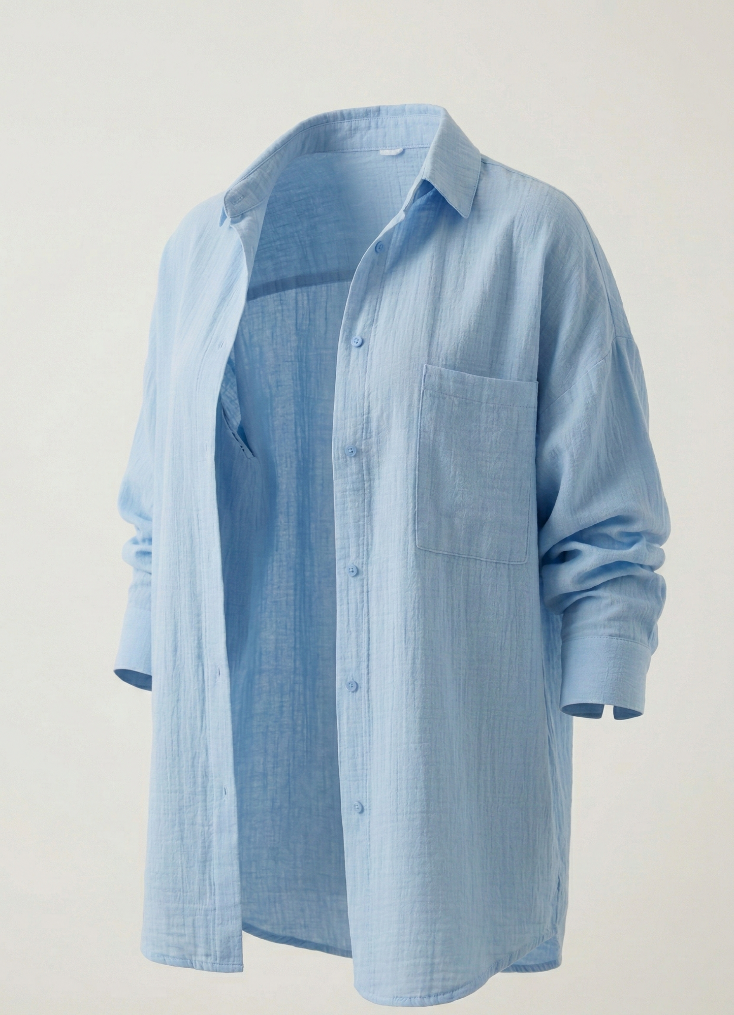 Uzun Kollu Oversize Müslin Kumaş Gömlek