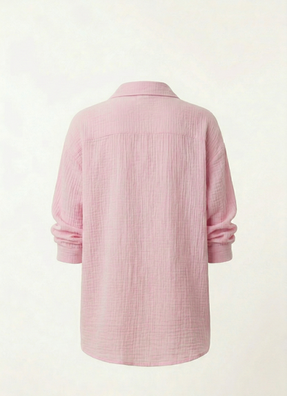 Uzun Kollu Oversize Müslin Kumaş Gömlek