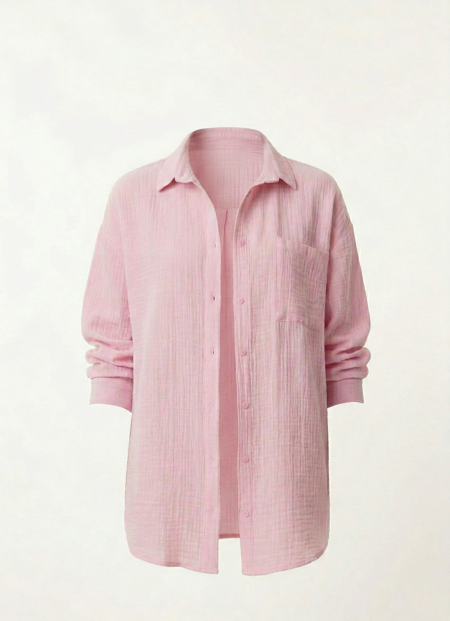 Uzun Kollu Oversize Müslin Kumaş Gömlek