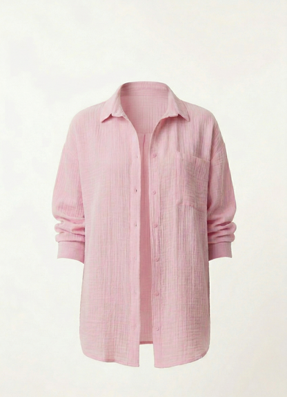 Uzun Kollu Oversize Müslin Kumaş Gömlek