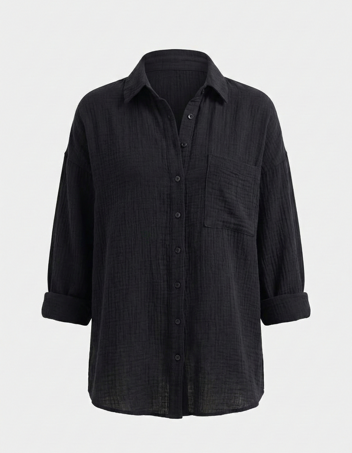 Uzun Kollu Oversize Müslin Kumaş Gömlek