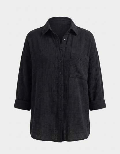 Uzun Kollu Oversize Müslin Kumaş Gömlek