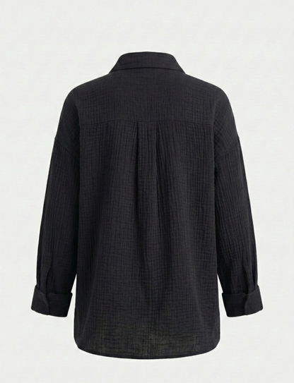 Uzun Kollu Oversize Müslin Kumaş Gömlek