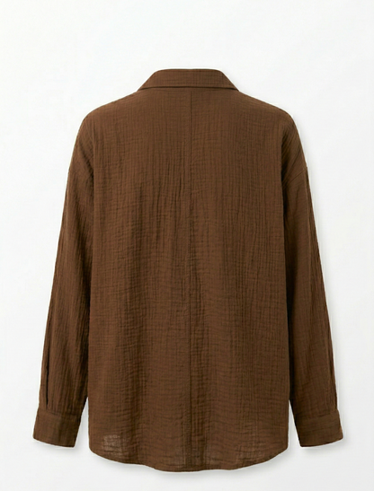 Uzun Kollu Oversize Müslin Kumaş Gömlek