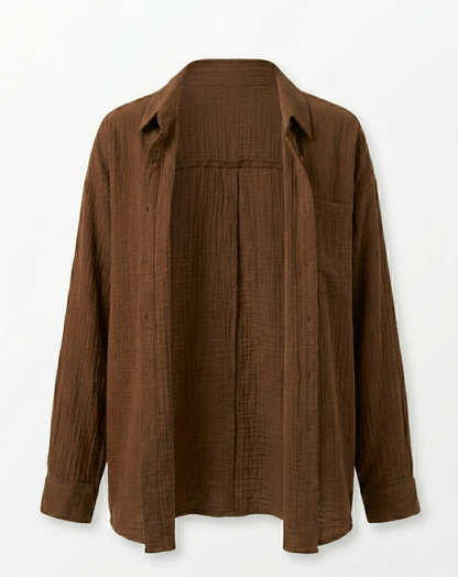 Uzun Kollu Oversize Müslin Kumaş Gömlek
